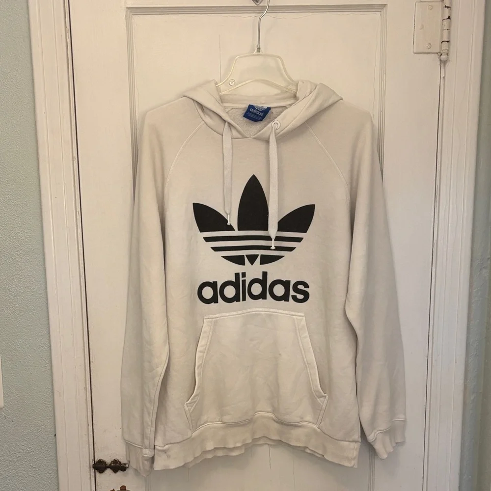 Adidas White Hoodie with Black Trefoil